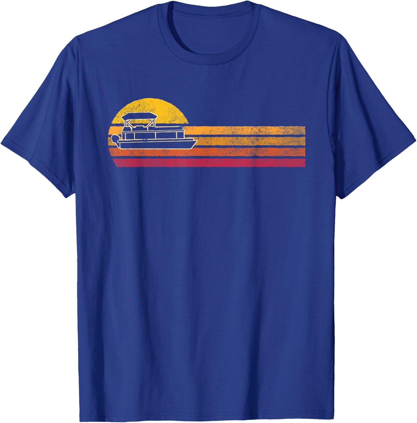 Vintage Style Pontoon Boat Silhouette Retro Boating 90s T-Shirt - T-Shirt | Royal