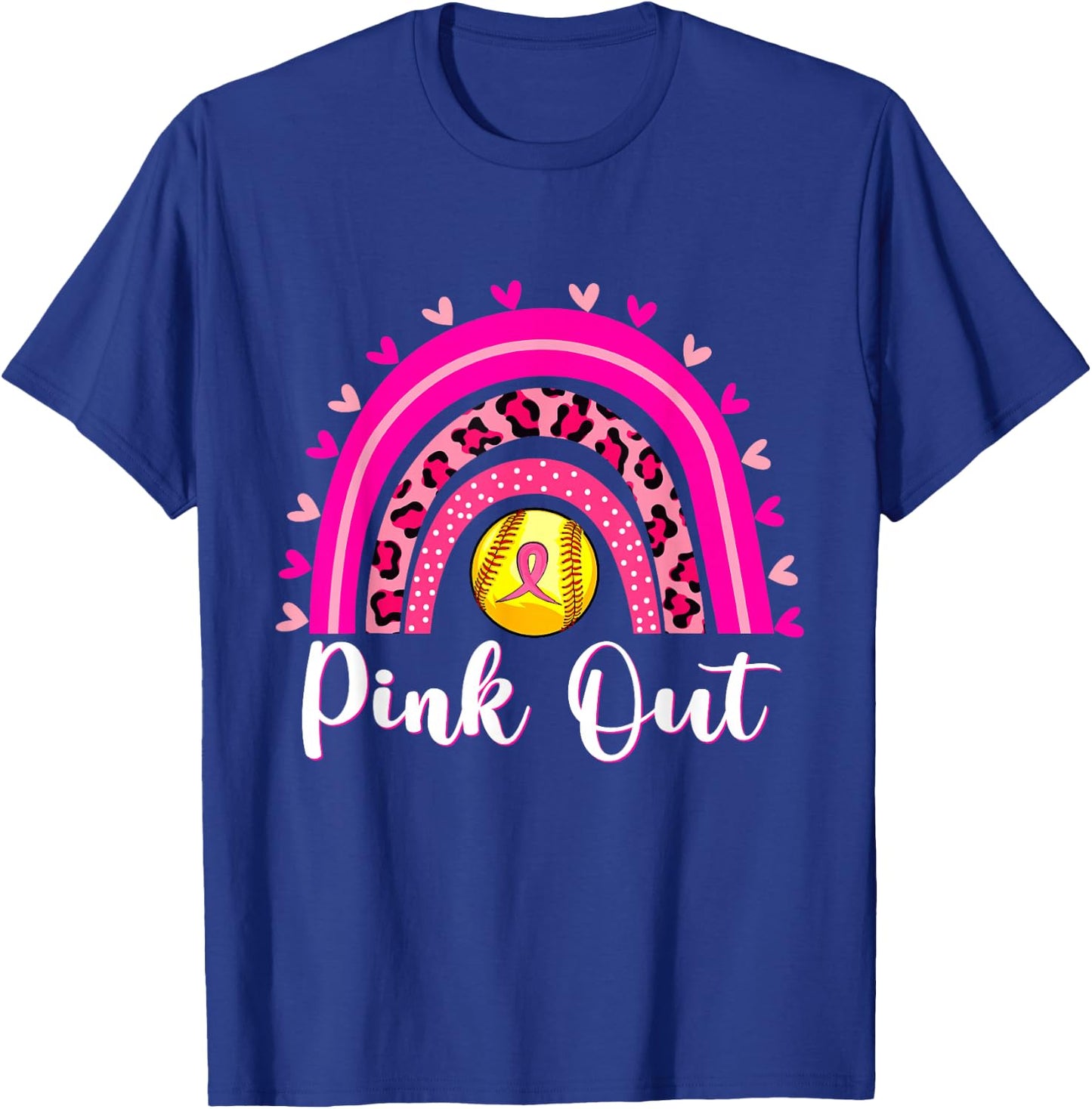 Pink Out Softball Lover Rainbow Breast Cancer Awareness T-Shirt - T-Shirt | Royal