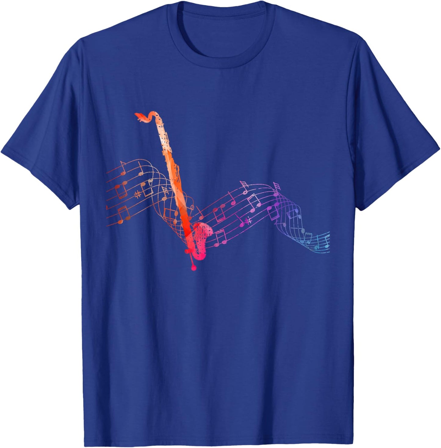 Colorful Bass Clarinet on Music Sheet Contrabass Clarinetist T-Shirt - T-Shirt | Royal