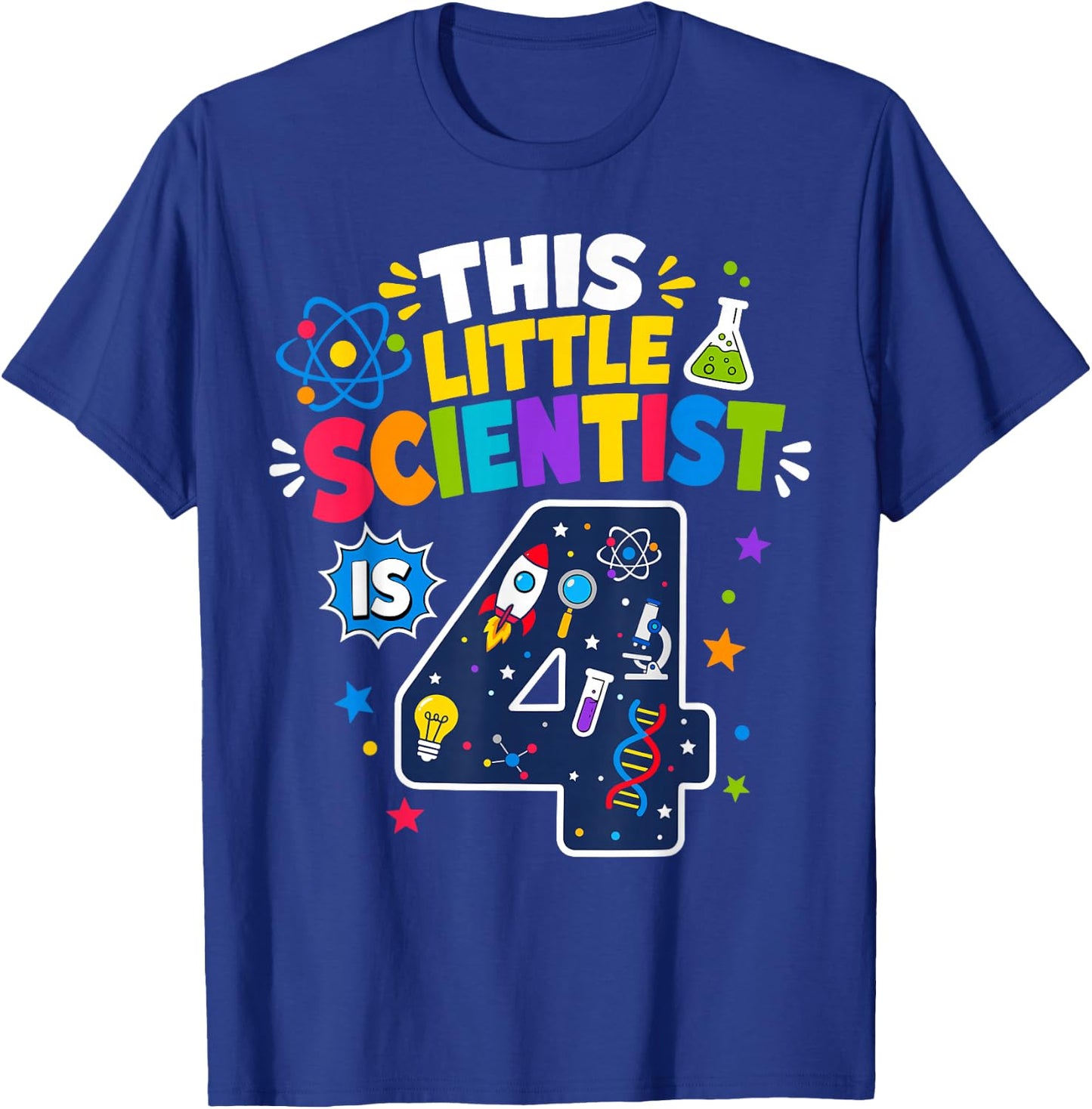 4th Birthday Science This Little Scientist is 4 Years Old T-Shirt - T-Shirt | Royal