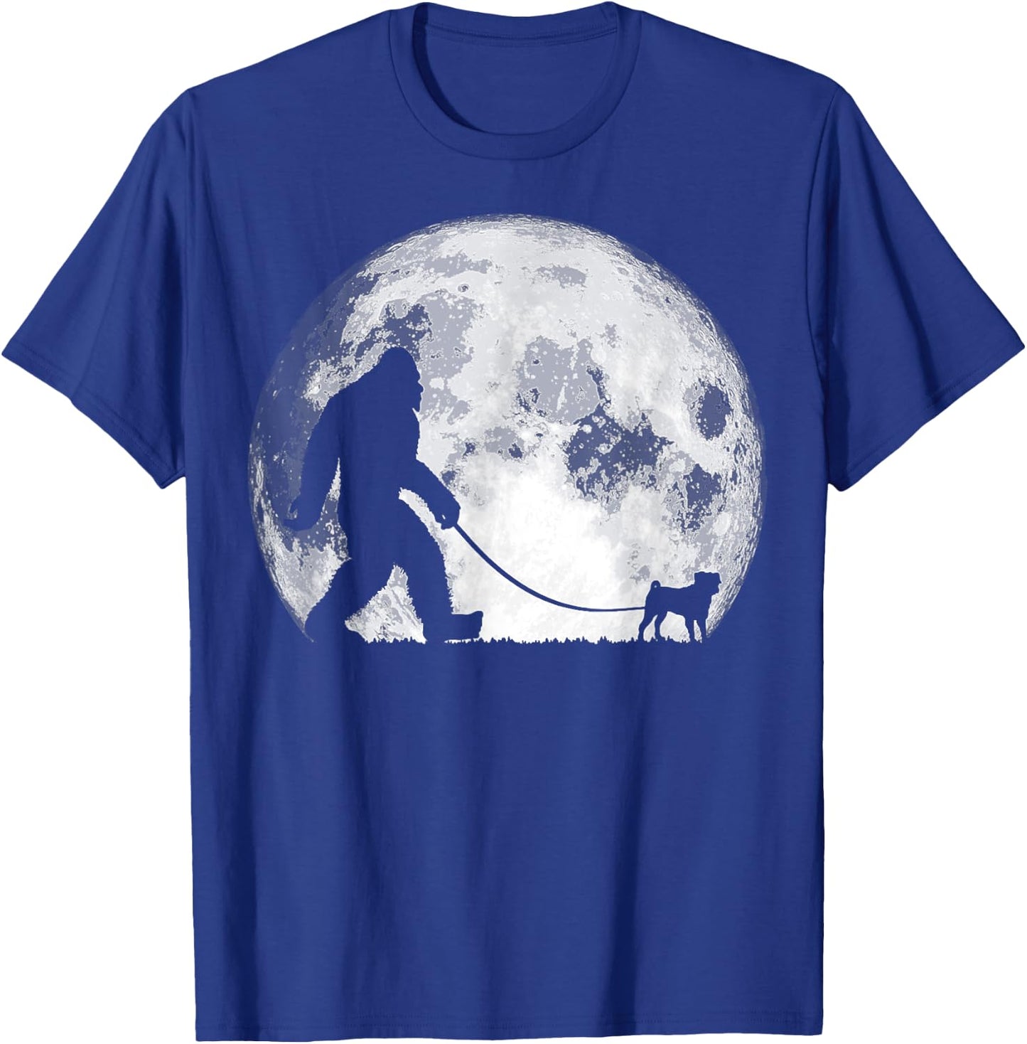 Bigfoot & Pug Funny Night Time Dog Walking Graphic Women T-Shirt - T-Shirt | Royal