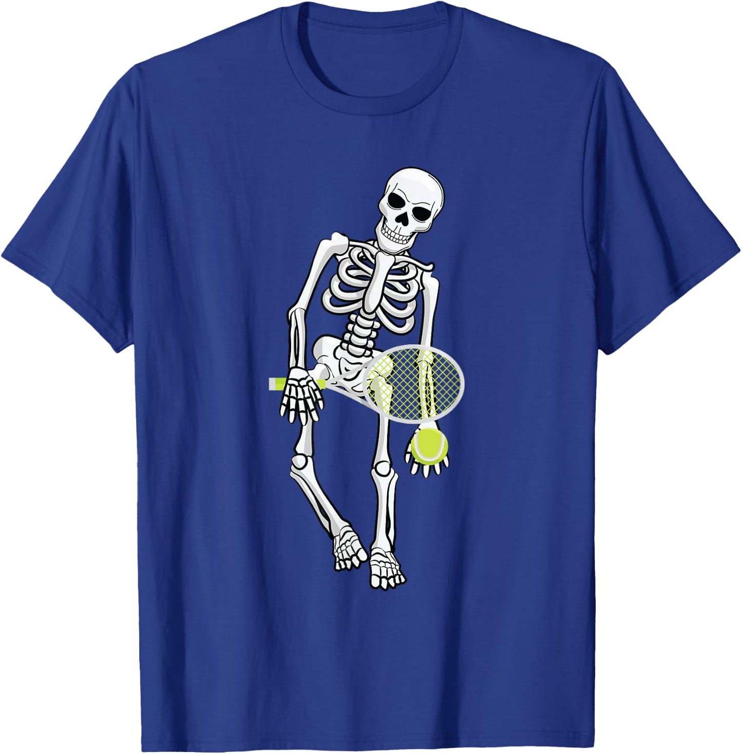 Skeleton Playing Tennis Lazy Halloween Costume Funny Sport T-Shirt - T-Shirt | Royal