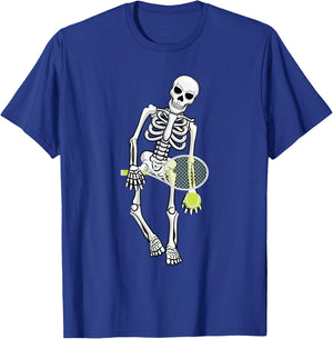 Skeleton Playing Tennis Lazy Halloween Costume Funny Sport T-Shirt - T-Shirt | Royal