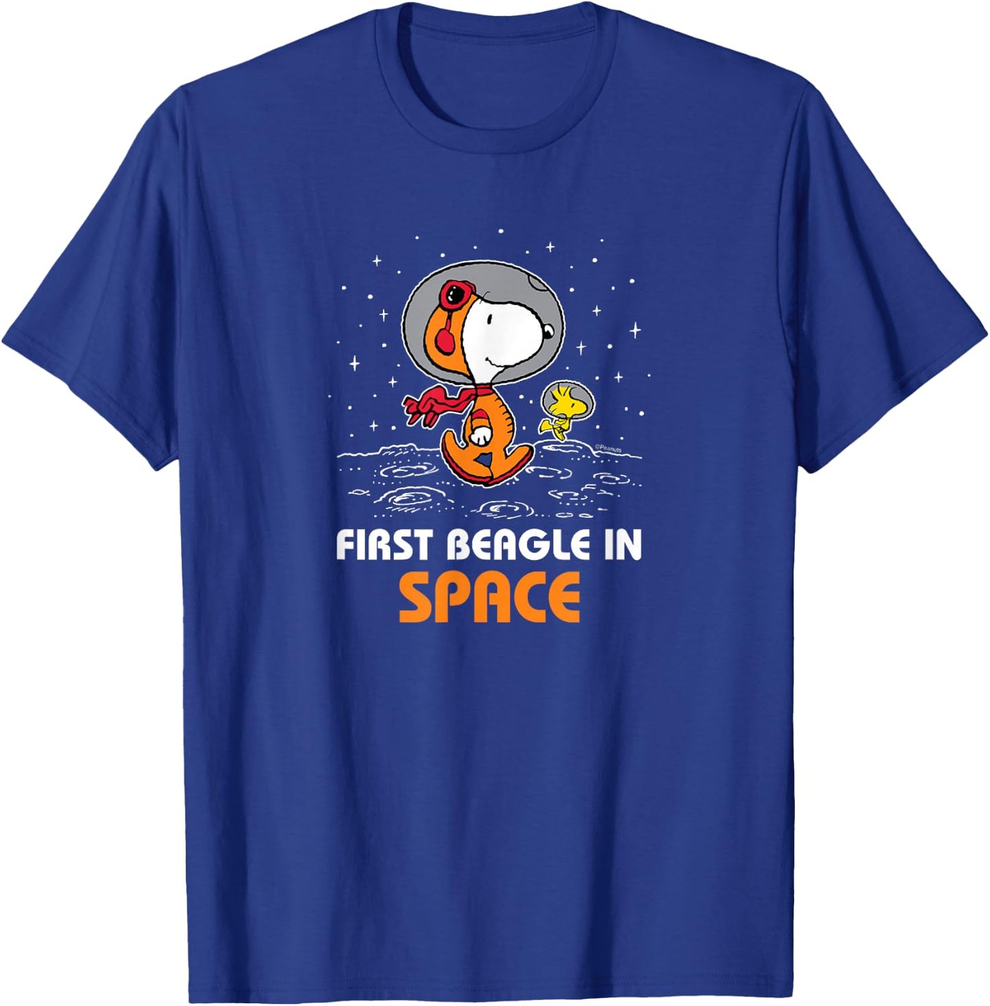 Peanuts - Snoopy and Woodstock First Beagle In Space T-Shirt - T-Shirt | Royal