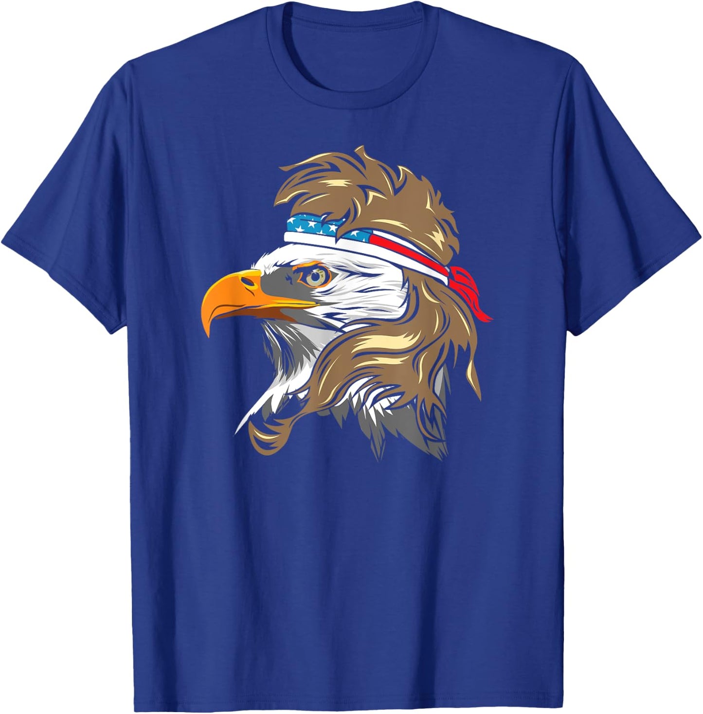 Bald Eagle with Mullet and American Flag Bandanna Women Men T-Shirt - T-Shirt | Royal