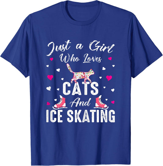 Just A Girl Who Loves Cats and Ice Skating Skate Girl T-Shirt - T-Shirt | Royal