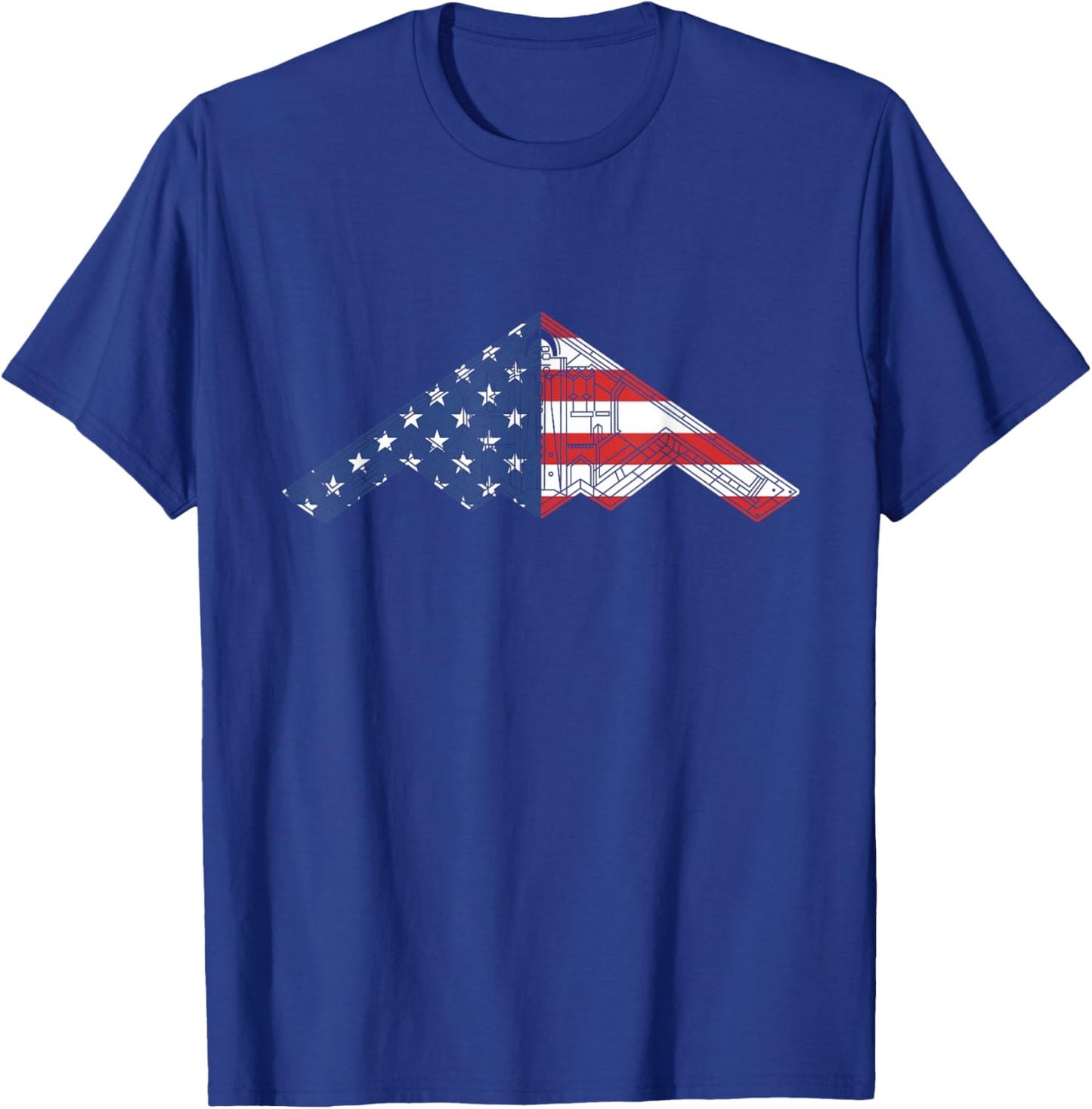 B-2 Bomber Stealth Aircraft Schematic American Flag B2 T-Shirt - T-Shirt | Royal