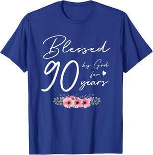 Blessed by god for 90 years happy 90th birthday gift floral T-Shirt - T-Shirt | Royal