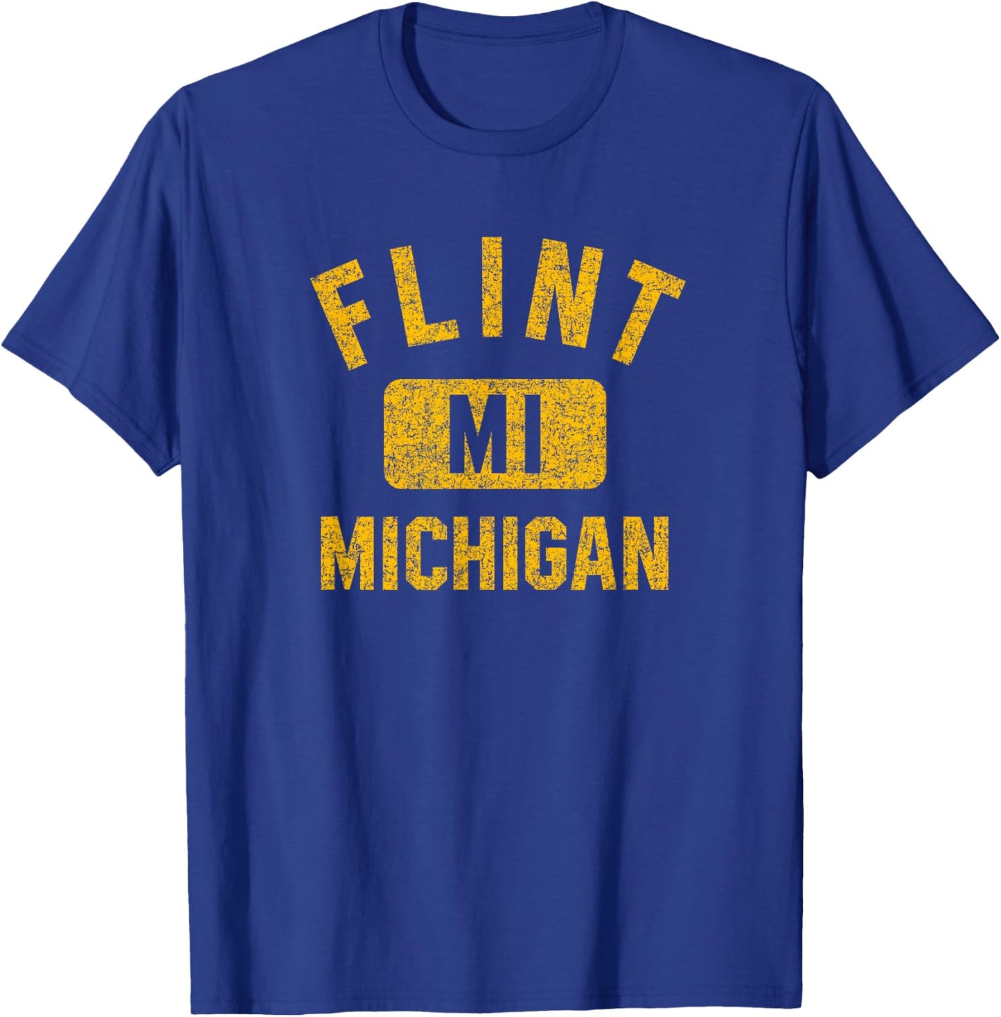 Flint Michigan Gym Style Distressed Amber Print T-Shirt - T-Shirt | Royal