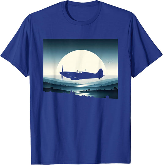 Spitfire Iconic British Airplane Silhouette WW2 Aircraft T-Shirt - T-Shirt | Royal