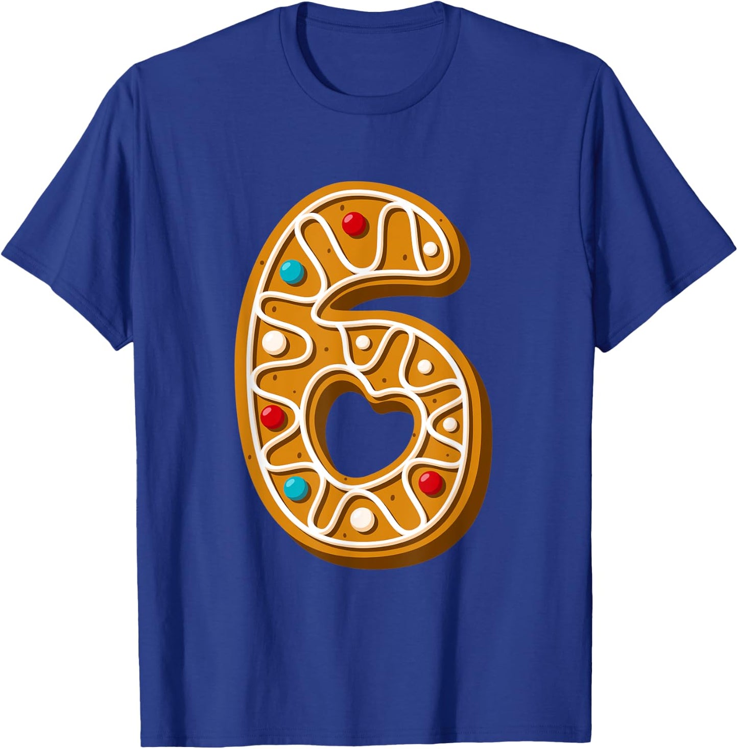 Six 6th Birthday 6 Years Old Christmas Cookie Girls and Boy T-Shirt - T-Shirt | Royal