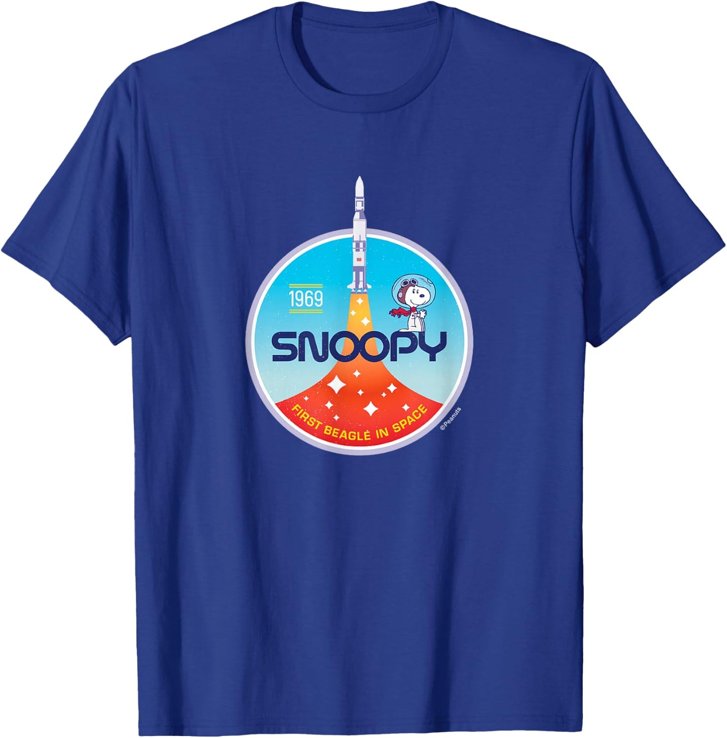 Peanuts - Snoopy Rocket Launch First Beagle In Space 1969 T-Shirt - T-Shirt | Royal