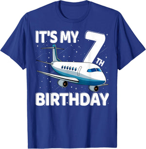 It's My 7th Birthday Airplane 7 year old Birthday Boy Girl T-Shirt - T-Shirt | Royal