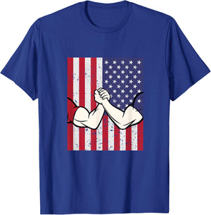 Arm Wrestling Shirt Patriotic Gifts Flag T-Shirt - T-Shirt | Royal