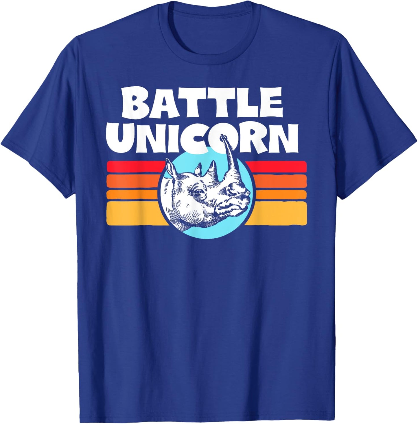 Battle Unicorn! Funny Retro 80s Rainbow Rhino Rhinoceros T-Shirt - T-Shirt | Royal