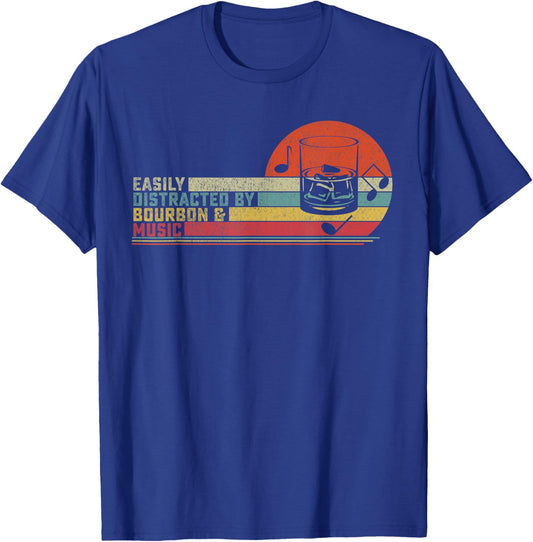 Easily Distracted By Bourbon and Music T-Shirt - T-Shirt | Royal