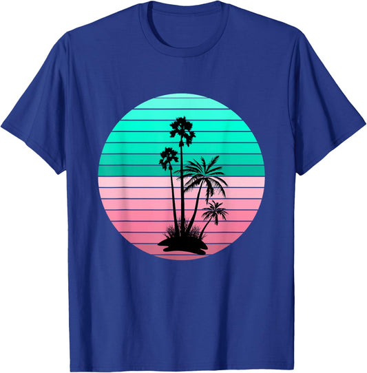 Flamingo Pink and Teal Palm Tree Sunset T-Shirt - T-Shirt | Royal