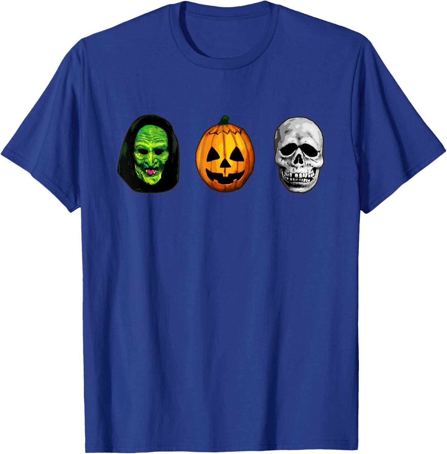 Halloween 3 masks witch pumpkin and skull Funny Gifts T-Shirt - T-Shirt | Royal