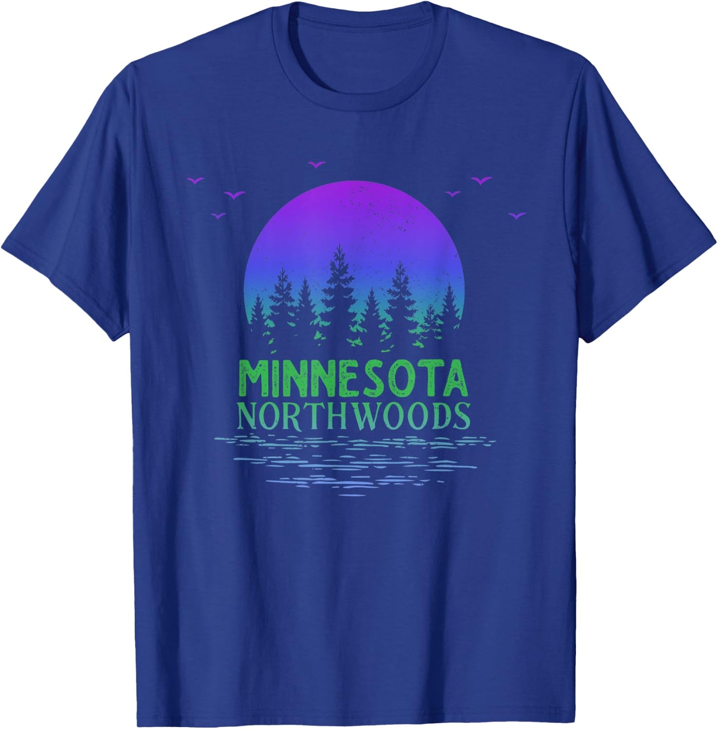 Minnesota Northwoods Moon Trees Lake Gradient Souvenir T-Shirt - T-Shirt | Royal