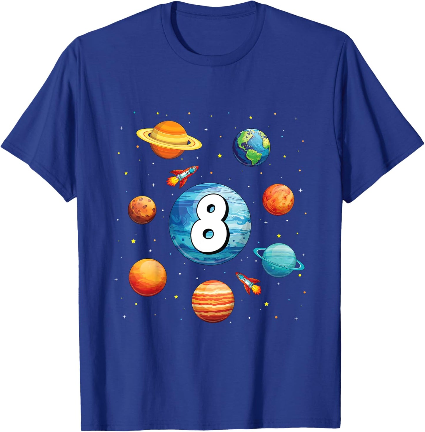 Kids 8 Year Old Shirt Boys Kids Space Solar Planets 8th Birthday T-Shirt - T-Shirt | Royal