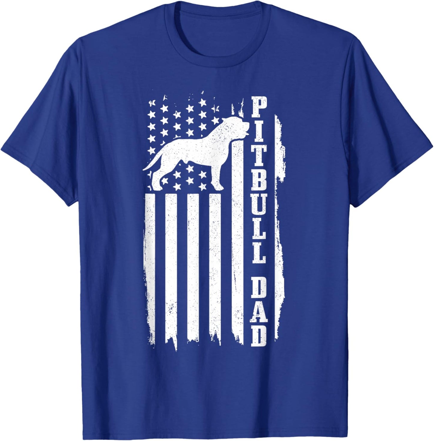 Pitbull Dad Vintage American Flag Patriotic Pitbull Dog T-Shirt - T-Shirt | Royal