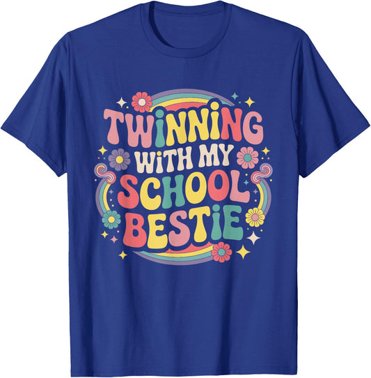 Twinning with My School Bestie Cute Matching Friend Twin Day T-Shirt - T-Shirt | Royal