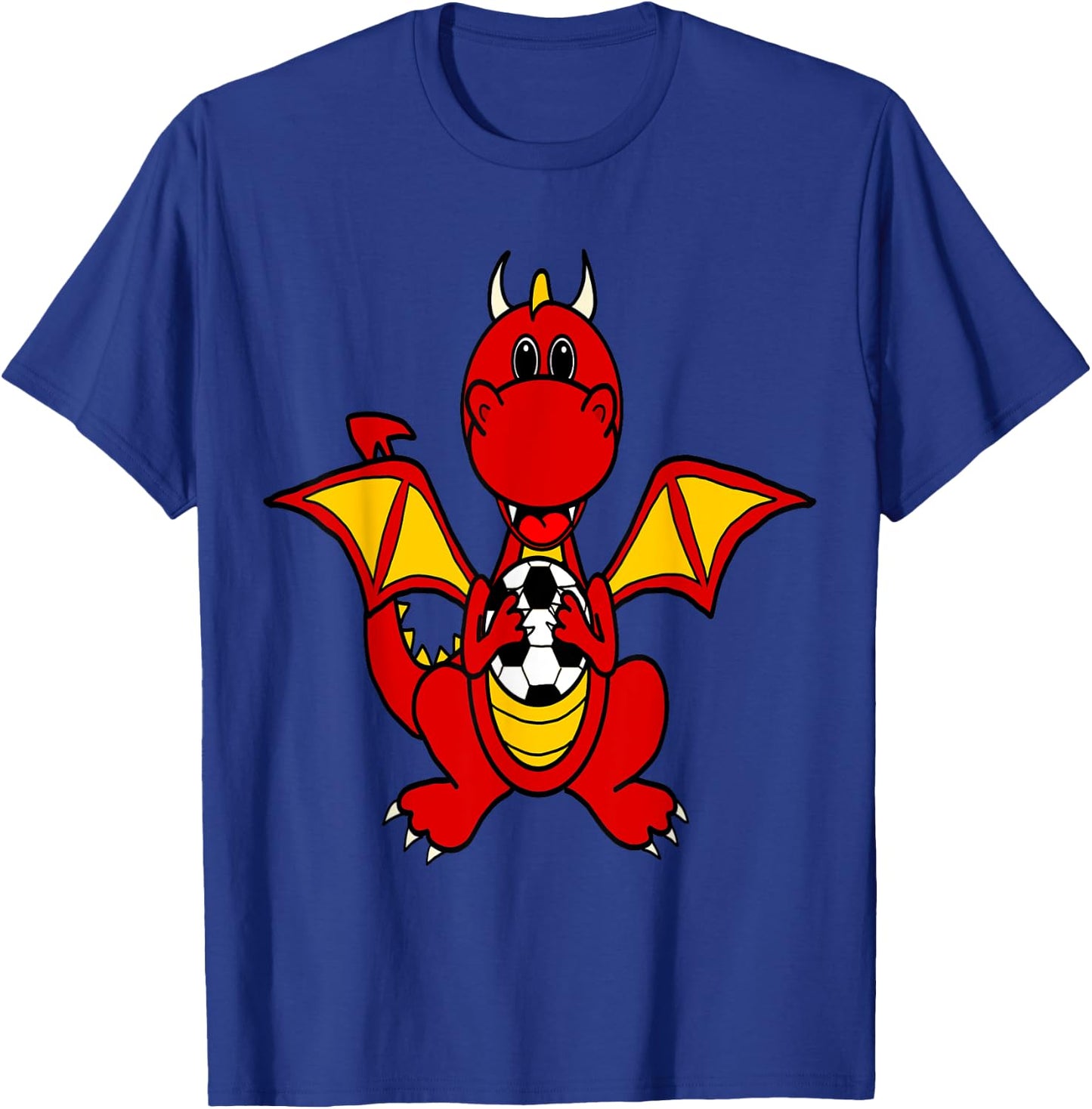 SouthernDesignTees Funny Dragon Playing Soccer T-Shirt - T-Shirt | Royal