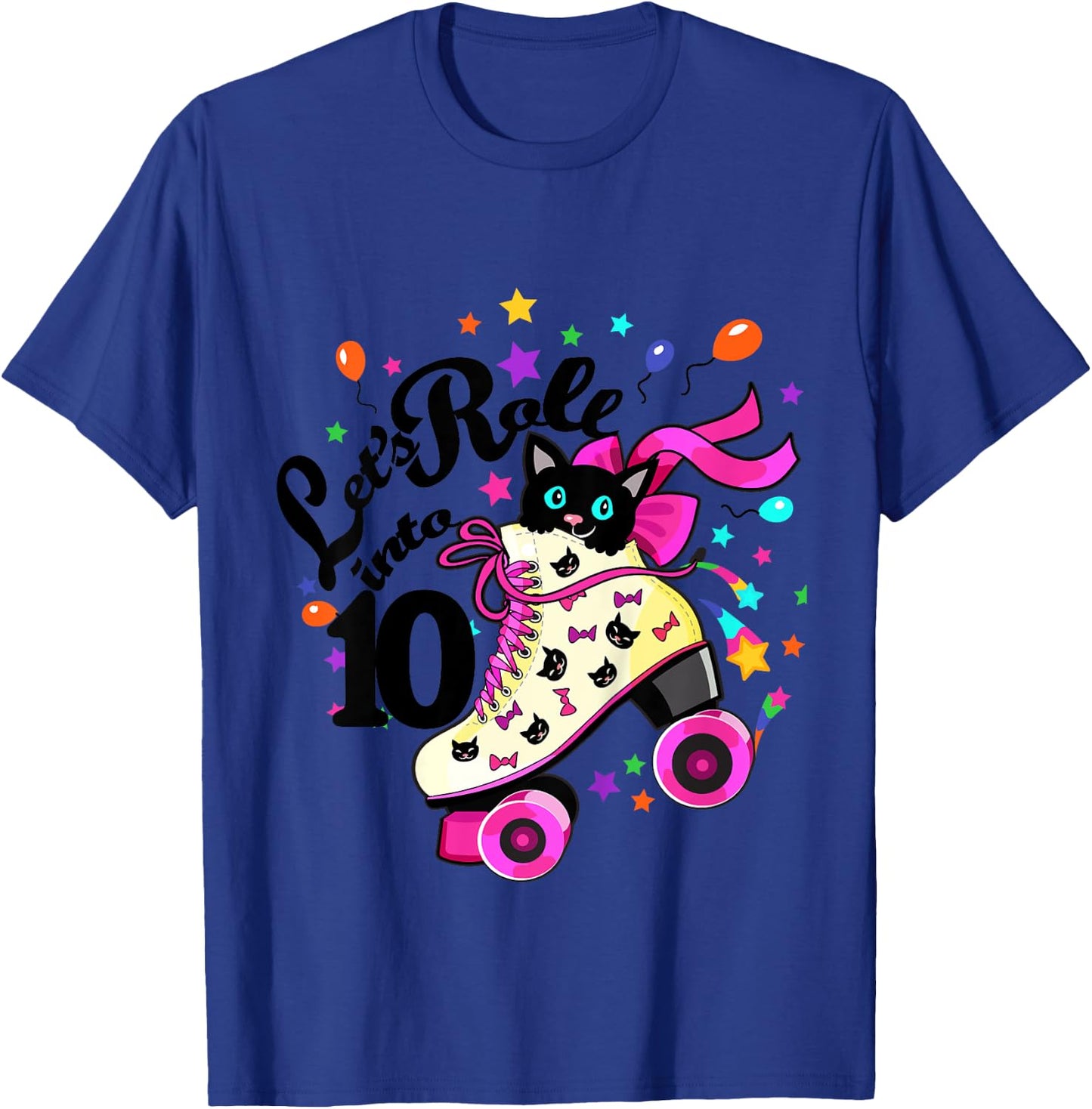Kids 10 Year Old Birthday Shirt Girl Roller Skate Cat Bday Dress T-Shirt - T-Shirt | Royal