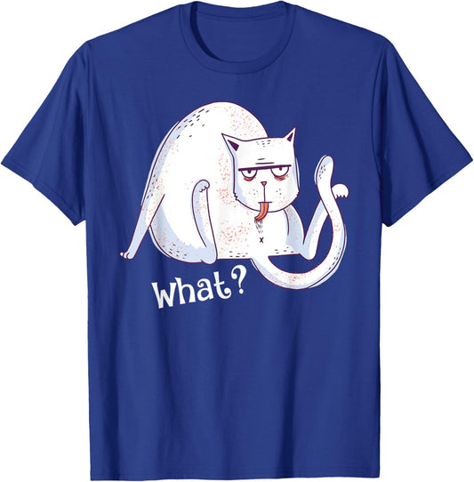 Hilarious Cat Licking Butt Asking What? Graphic Cats Lover Women T-Shirt - T-Shirt | Royal