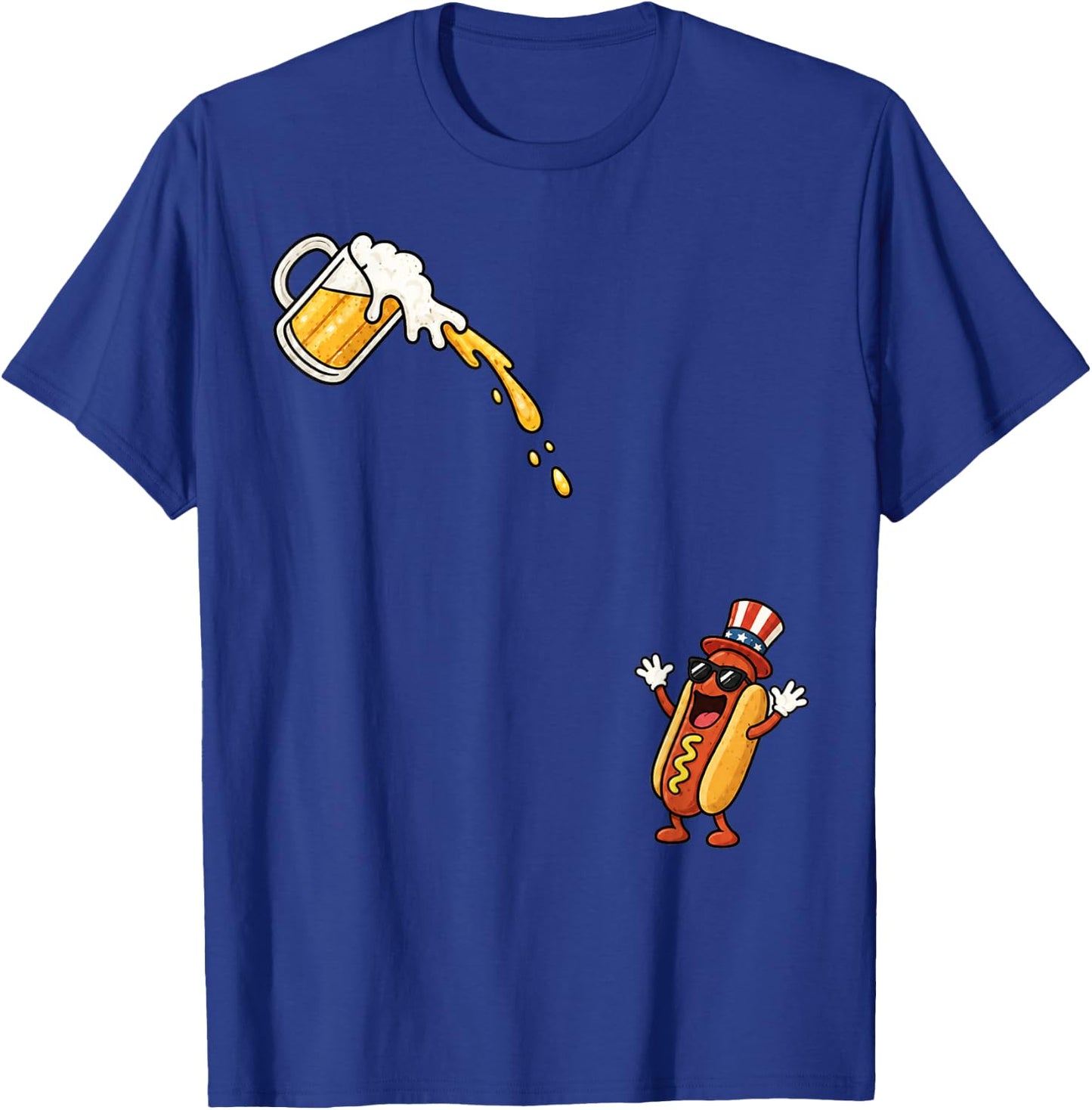 Hotdog Beer Chug Funny Uncle Sam Hotdog Beer 4th of July T-Shirt - T-Shirt | Royal