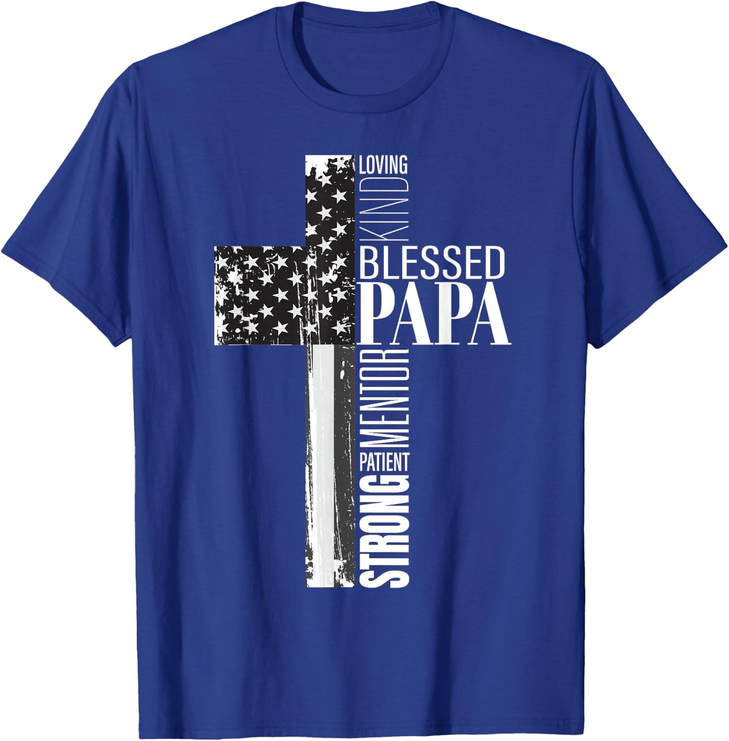Blessed Papa American Flag Christian Religious Fathers Day T-Shirt - T-Shirt | Royal