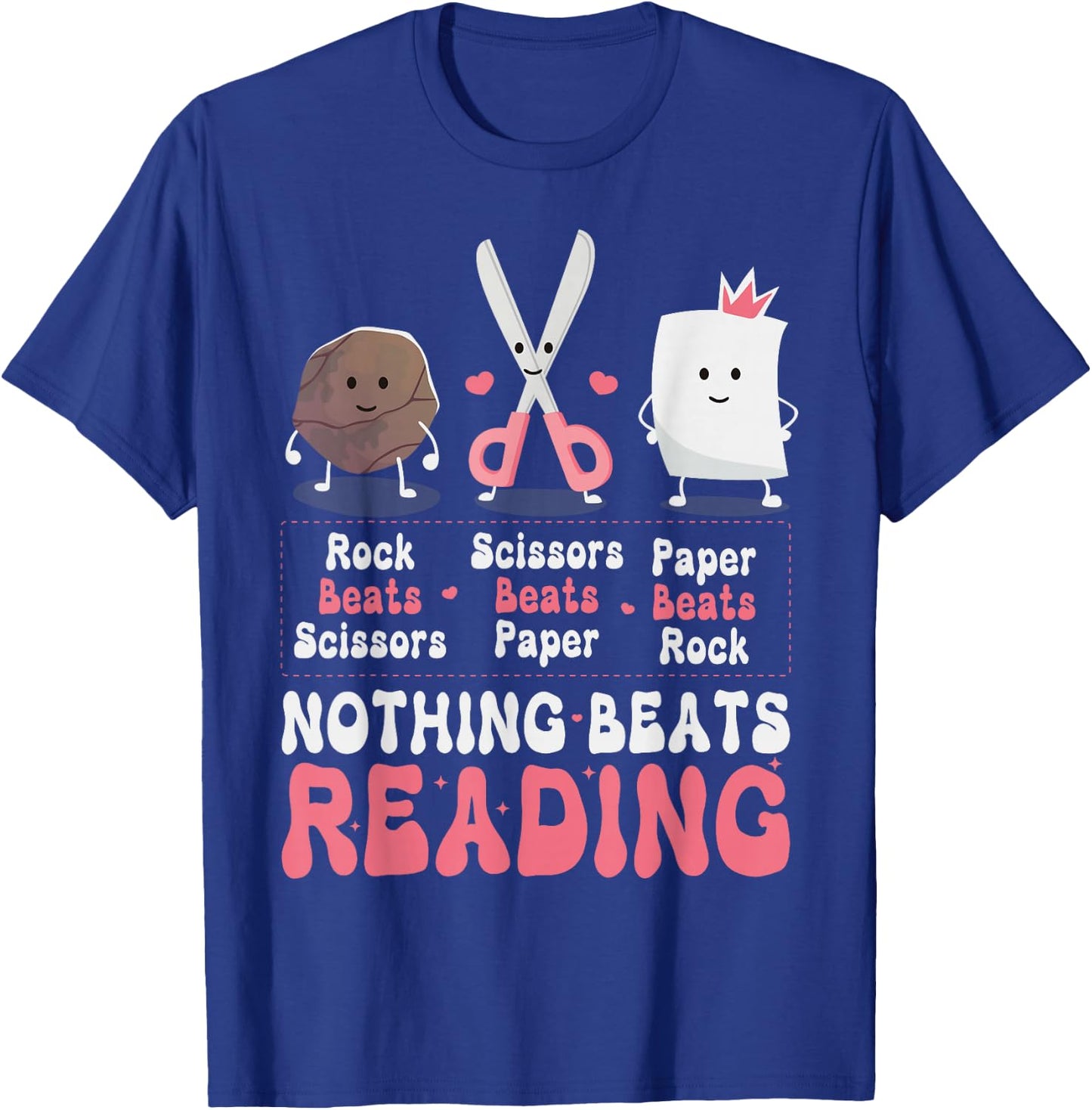 Nothing Beats Reading Book Rock Paper Scissors Funny Kids T-Shirt - T-Shirt | Royal