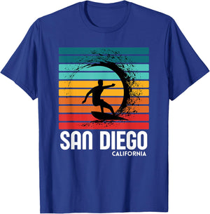 Surf San Diego California Beach Vintage Retro Surfing T-Shirt - T-Shirt | Royal