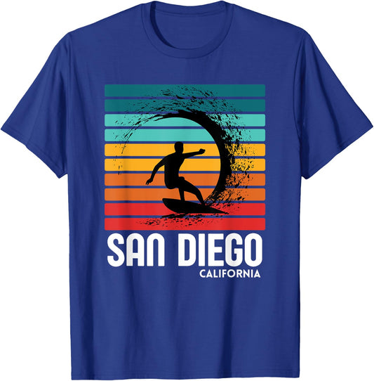 Surf San Diego California Beach Vintage Retro Surfing T-Shirt - T-Shirt | Royal