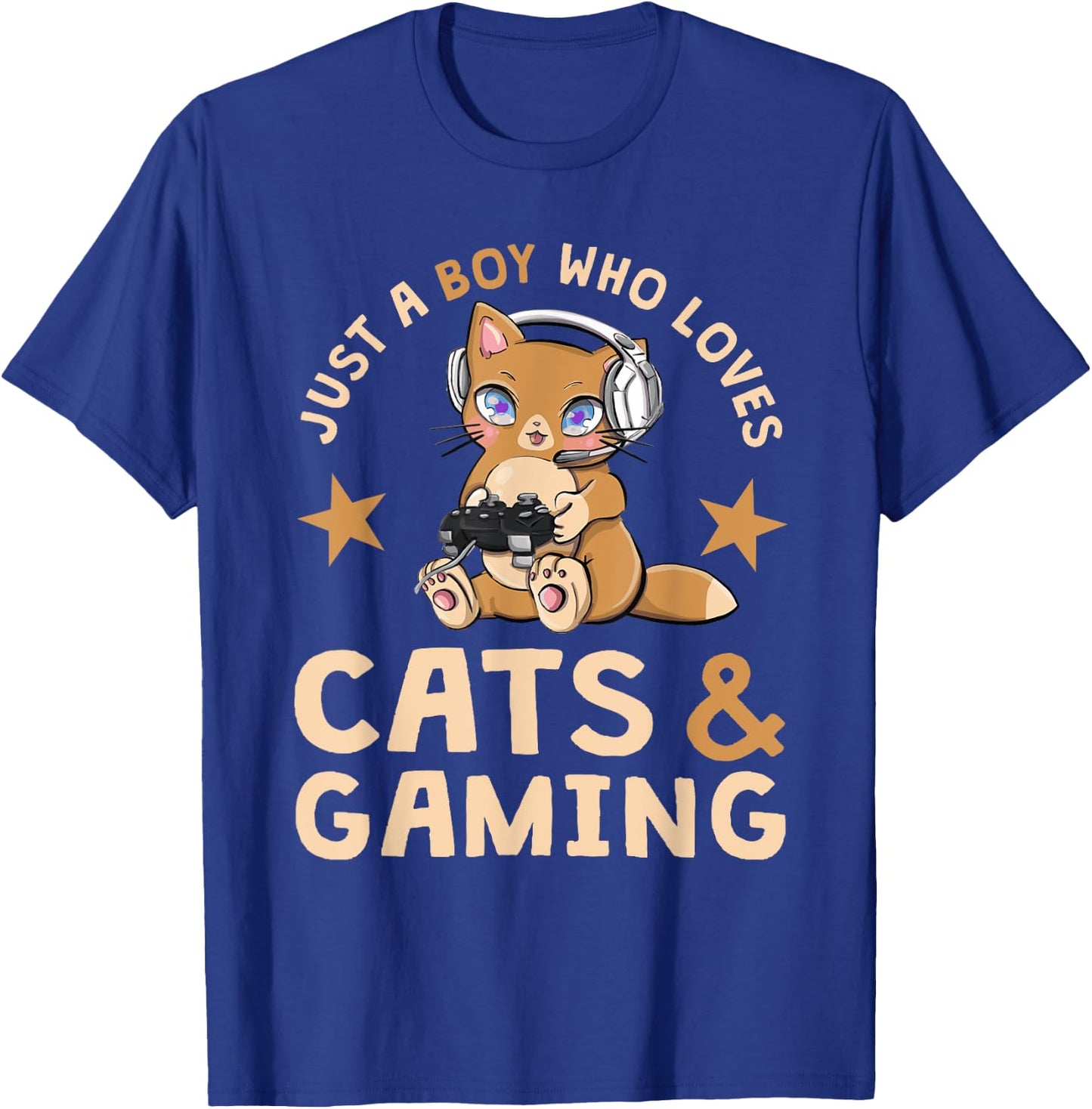 Just A Boy Who Loves Cats And Gaming Cute Gamer Cat T-Shirt - T-Shirt | Royal