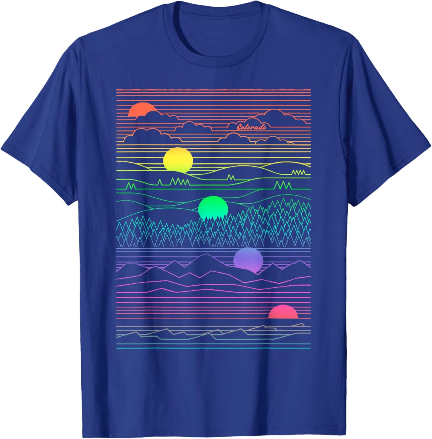 Colorado Mountain Line Art 80's Colorful Colorado Gifts T-Shirt - T-Shirt | Royal