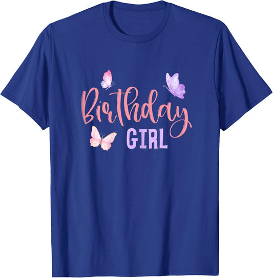 Birthday Girl Butterfly Party Child Kid Matching Family T-Shirt - T-Shirt | Royal
