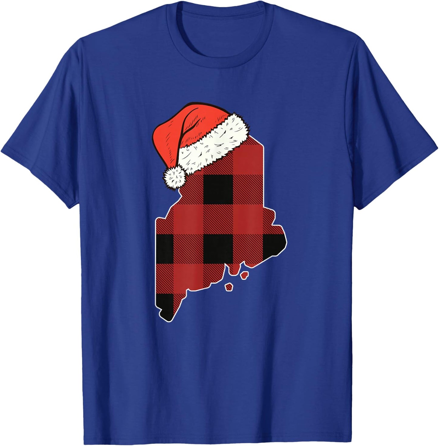 Maine Plaid Christmas Santa Hat Holiday Matching Design T-Shirt - T-Shirt | Royal