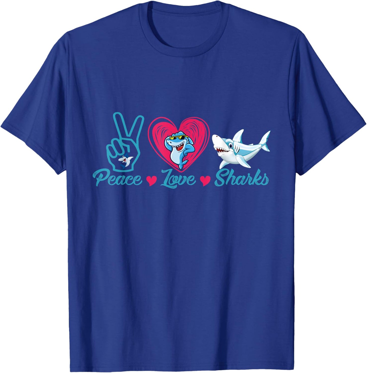 Funny Peace Love Shark Shirt Shark Lover T-Shirt - T-Shirt | Royal