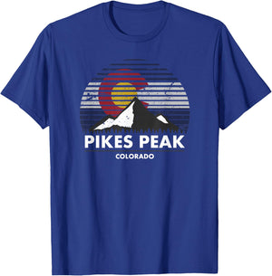 Pikes Peak Colorado Flag - Mountain Adventure T-Shirt - T-Shirt | Royal