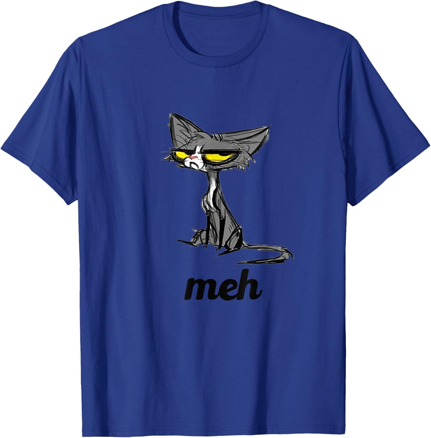 Amazing Meh Cat for Cat Lovers - Funny Orange Cat - , Blue, Small, Short Sleeve, Classic Fit, Cotton 60% Polyester 40% T-Shirt - T-Shirt | Royal