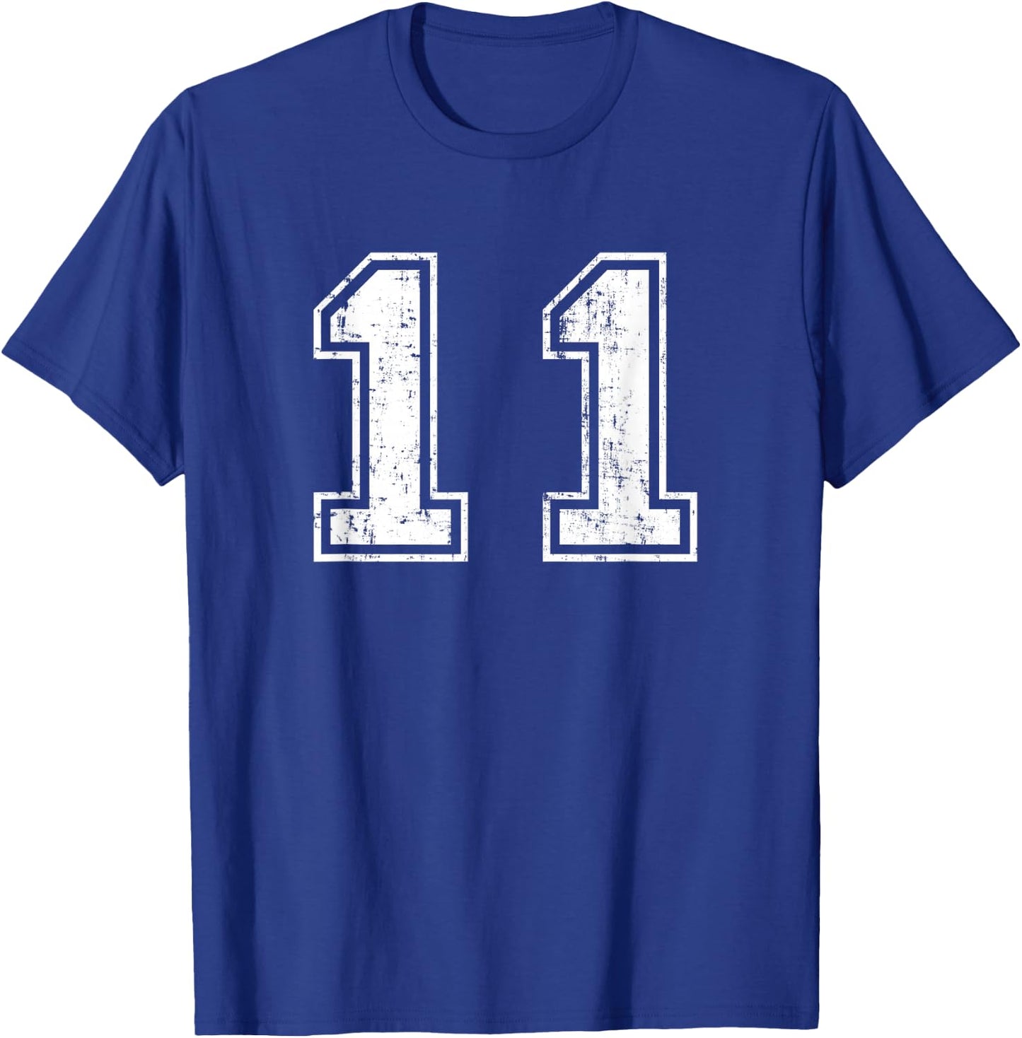 Number 11 Eleven Distressed Vintage Sports Training Practice T-Shirt - T-Shirt | Royal