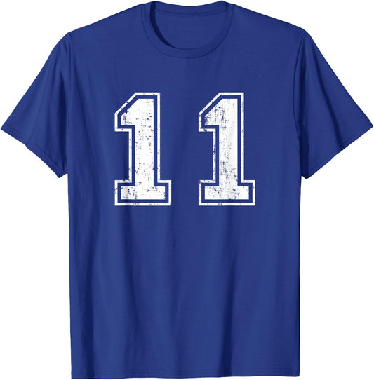Number 11 Eleven Distressed Vintage Sports Training Practice T-Shirt - T-Shirt | Royal