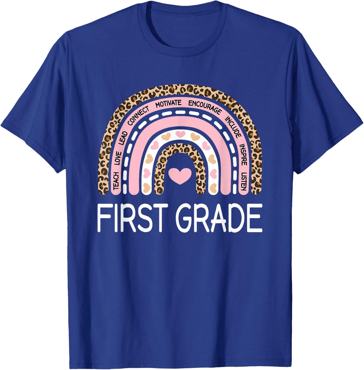 Cute First Grade Teacher Leopard Rainbow Pastel Pink 1st T-Shirt - T-Shirt | Royal