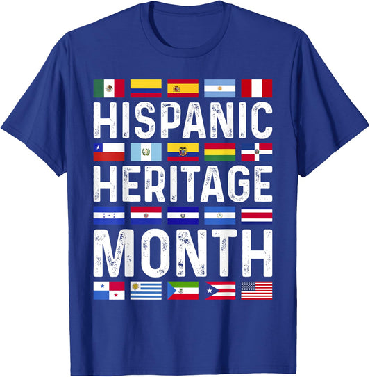 Hispanic Heritage Month National Latino Countries Flags T-Shirt - T-Shirt | Royal