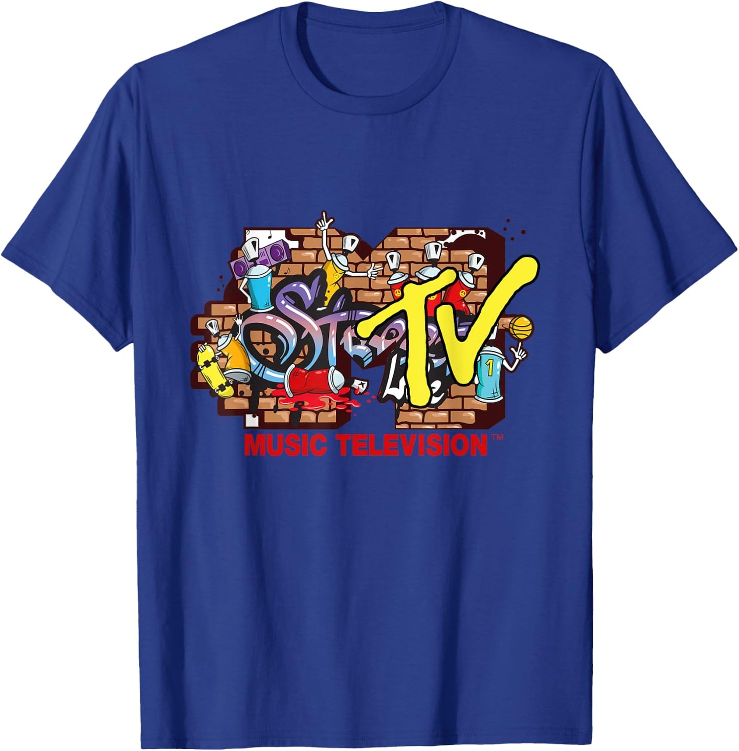 Mademark x MTV - The official MTV Logo in streetwear style with graffiti wall T-Shirt - T-Shirt | Royal