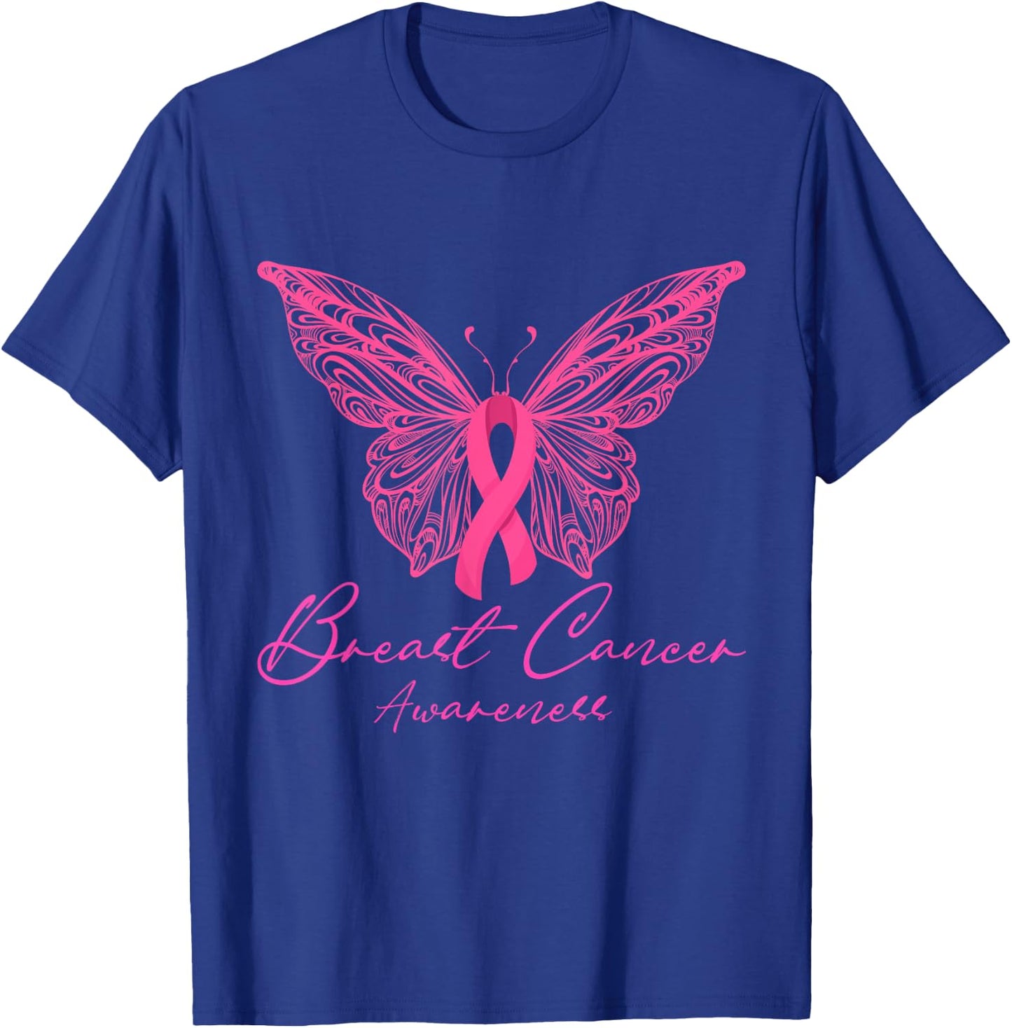 Breast Cancer Awareness Pink Butterfly Pink Ribbon Women T-Shirt - T-Shirt | Royal