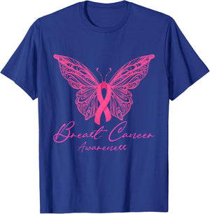 Breast Cancer Awareness Pink Butterfly Pink Ribbon Women T-Shirt - T-Shirt | Royal