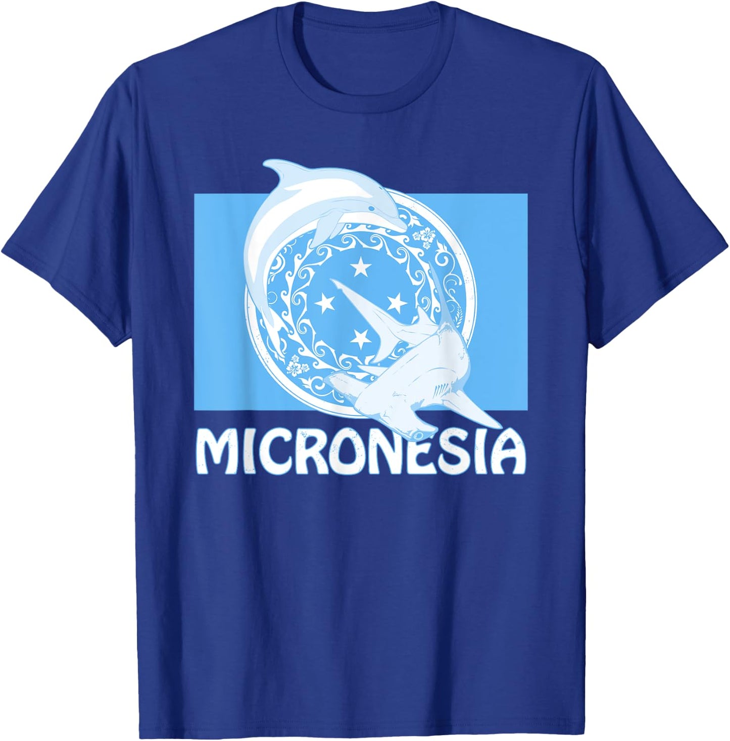 Micronesian Flag of Micronesia Dolphin and Hammerhead Shark T-Shirt - T-Shirt | Royal