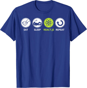 Funny Javascript - Eat Sleep React.js Repeat T-Shirt - T-Shirt | Royal